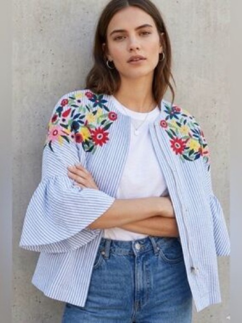 Zara Basic Collection Floral Embroidered Striped Light Jacket size small